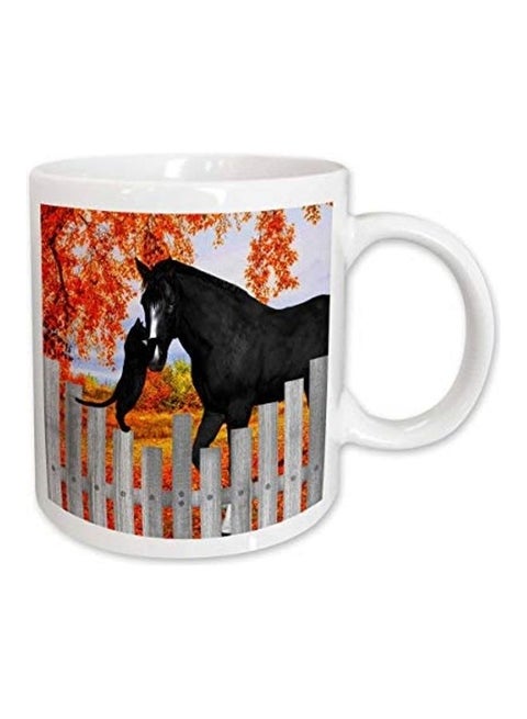 Precious Cat And Horse Printed Ceramic Coffee Mug Multicolour
