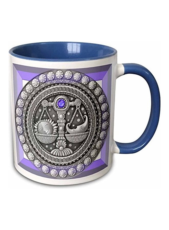 3DROSE Zodiac Series Libra Metal Look Printed Mug Blue/Purple/White