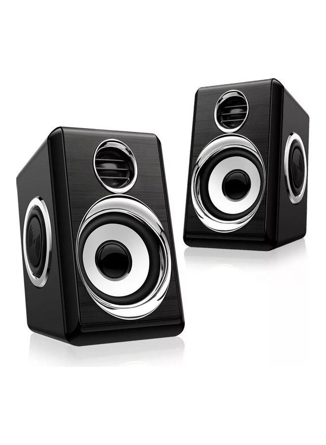 Kisonli 2-Piece USB Quad-Core Woofer Mini Speaker Set Black/Silver - Image 1