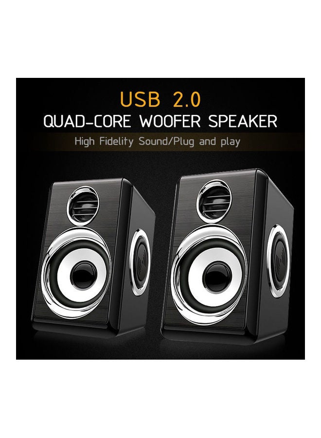 Kisonli 2-Piece USB Quad-Core Woofer Mini Speaker Set Black/Silver - Image 2