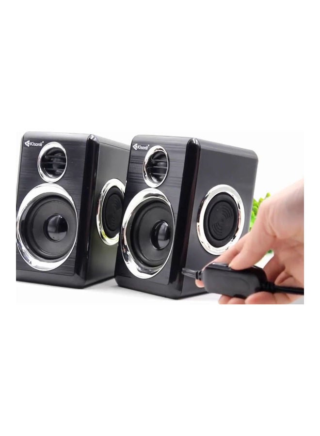 Kisonli 2-Piece USB Quad-Core Woofer Mini Speaker Set Black/Silver - Image 3