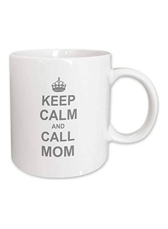 3Dروز قدح بطباعة عبارة Keep Calm And Call Mom أبيض/رمادي - Image 1