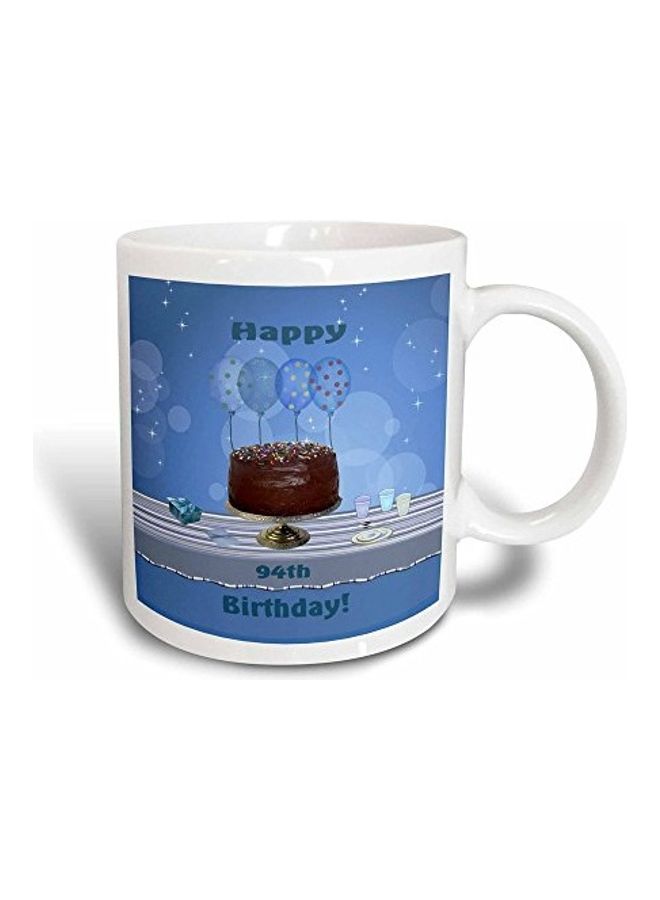 3DROSE 94th Birthday Party with Chocolate Cake and Blue Balloons Mug Multicolour - Image 1