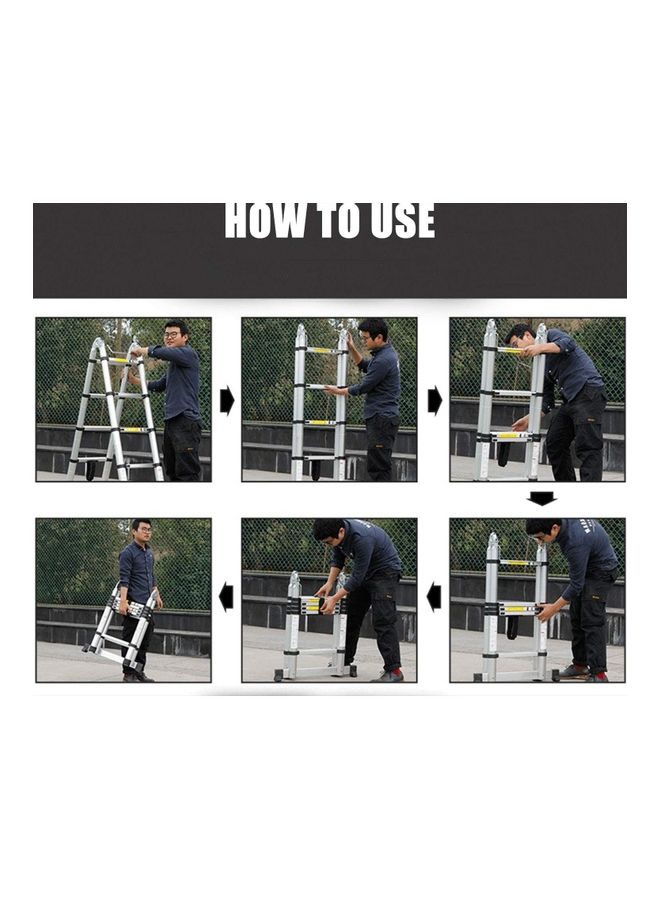 Telescopice folding double sided Aluminium Ladder 3.2 Meter silver 1.6+1.6meter