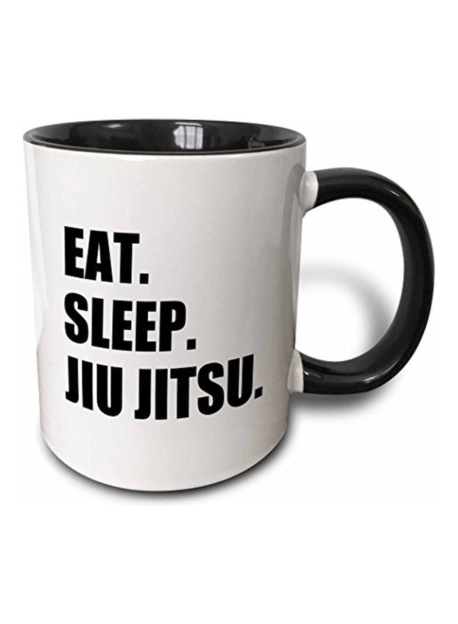 3Dروز مج بطبعة عبارة "Eat Sleep Jiu Jitsu" أسود/ أبيض 