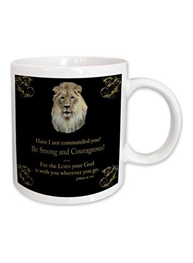 3Dروز مج من السيراميك بطبعة أسد باللون الذهبي على خلفية سوداء متعدد الألوان