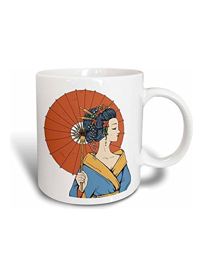 3DROSE Geisha And Parasol Printed Coffee Mug White/Orange/Blue - Image 1