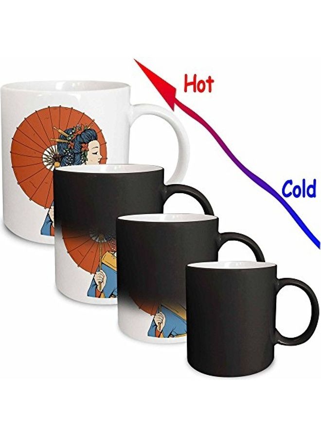 3DROSE Geisha And Parasol Printed Coffee Mug White/Orange/Blue - Image 2