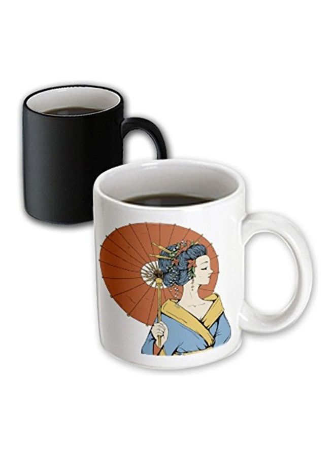 3DROSE Geisha And Parasol Printed Coffee Mug White/Orange/Blue - Image 3