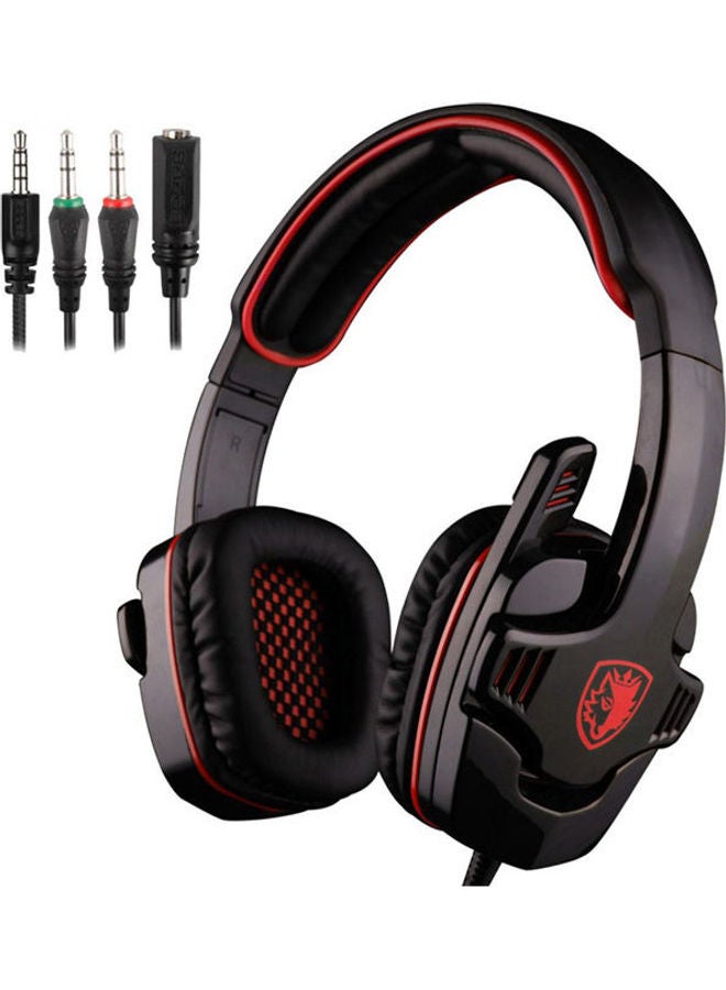 ساديس سماعة رأس للألعاب سماعة رأس إلغاء الضوضاء فوق الأذن SADES SA-708GT 3.5mm صوت ستيريو موسيقى مع ميكروفون تحكم في الصوت سماعة لاعب لجهاز PS4 Xbox One لابتوب تابلت PC هاتف محمول - أحمر وأسود DPI - Image 1