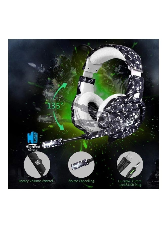 Camouflage Gaming Headset with Mic- Noise Canceling 7.1 Surround Sound & LED Light For PS4 /PS5 /XOne /XSeries /Nswitch /PC/ Mobile  -Adapter Not Included -wired