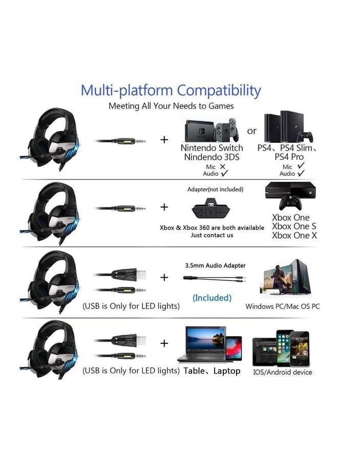 أونيكوما سماعة ألعاب بتقنية الصوت المحيطي الافتراضي 7.1 وإلغاء الضوضاء لأجهزة PS4 / PS5 / XOne / XSeries / Nswitch / الكمبيوتر الشخصي / الجهاز اللوحي / الهاتف - سلكية - Image 2