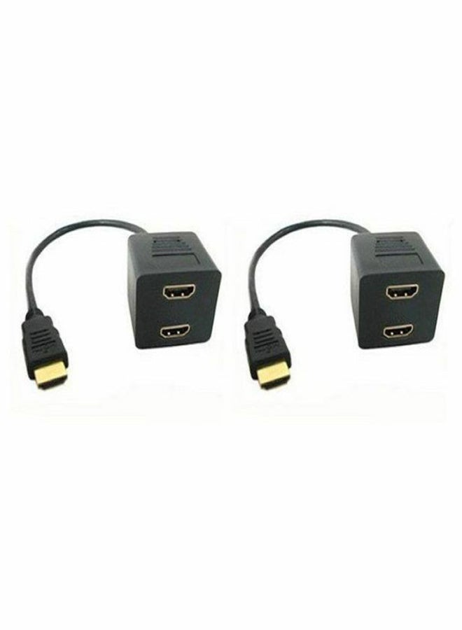كابل محول مقسم للتلفزيون من HDMI ذكر إلى HDMI أنثى من قطعتين أسود/ذهبي