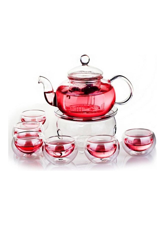 XiuWoo 8-Piece Heat-Resistant Glass Teapot Set Clear 1x Teapot(130x125), 6x Cups(40x50), 1x Warmer(70x85) - Image 1