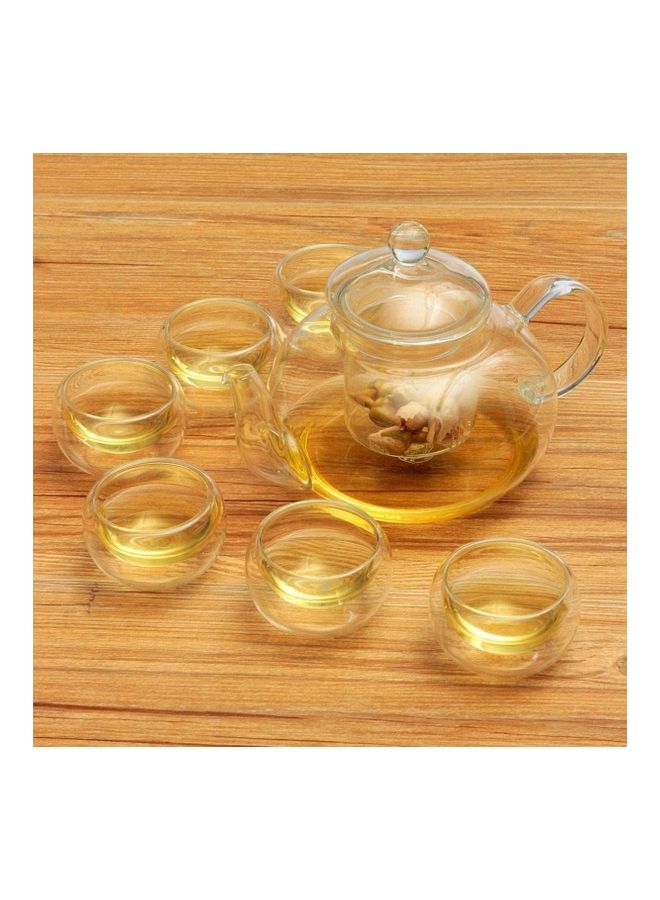 XiuWoo 8-Piece Heat-Resistant Glass Teapot Set Clear 1x Teapot(130x125), 6x Cups(40x50), 1x Warmer(70x85) - Image 2