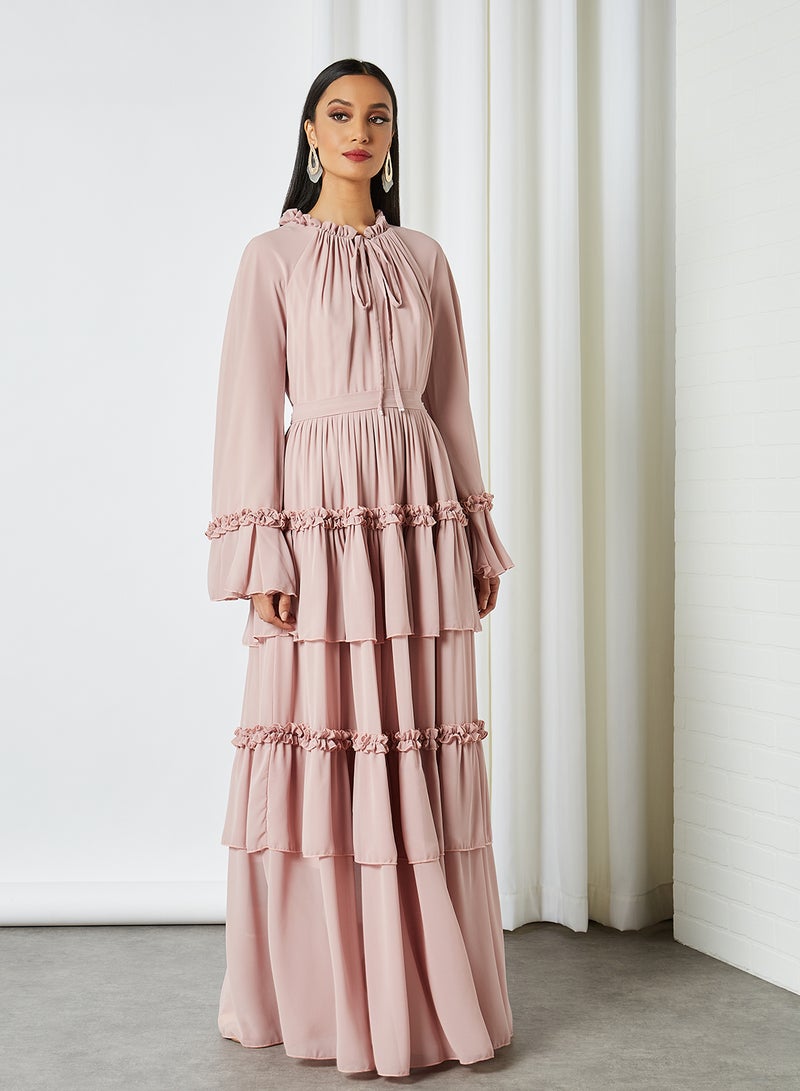 House of Moda Tiered Hem Maxi Dress Pink - Image 1