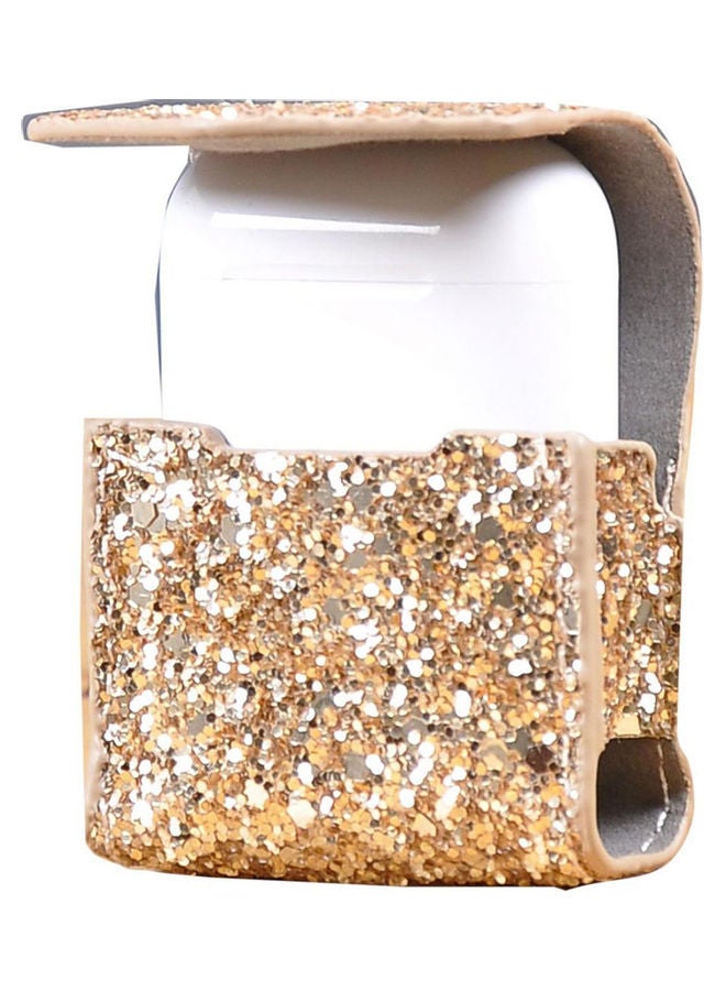 Generic - Leather Cover With Anti-lost Keychain Glitter Sparkle Sleeve Skins Case For Apple AirPods Wireless Earphone Gold - Image 1