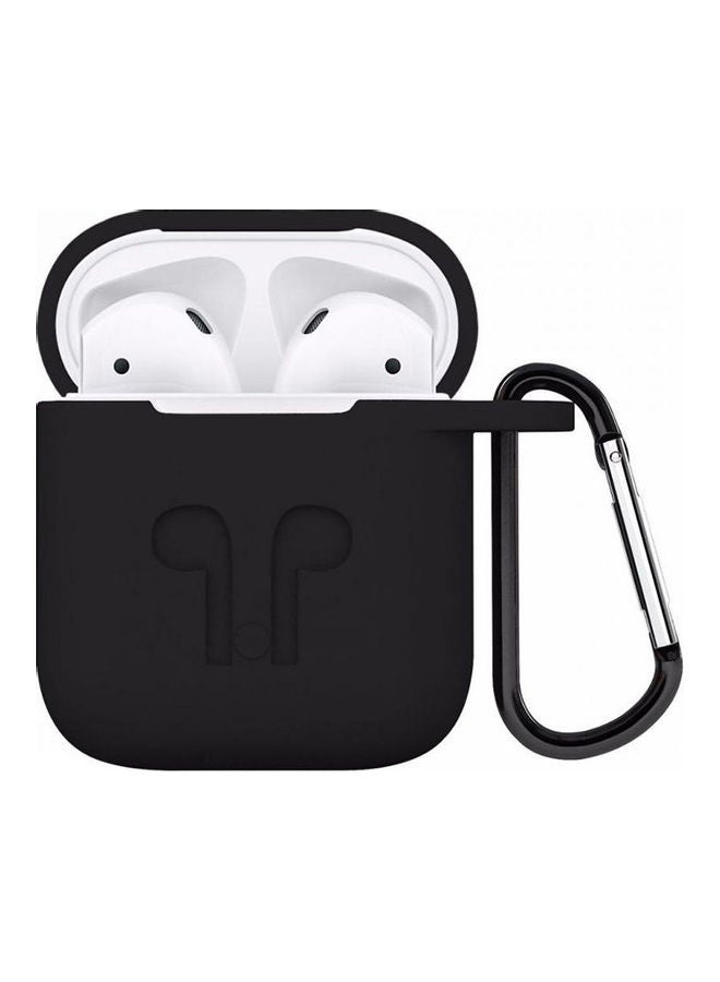 حافظة حماية مصنوعة من السيليكون مناسبة لسماعات آيربودز مزودة بحلقة بقفل زنبركي لإكسسوارات أبل أسود - Image 1