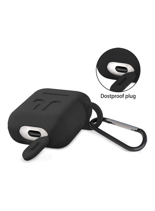 حافظة حماية مصنوعة من السيليكون مناسبة لسماعات آيربودز مزودة بحلقة بقفل زنبركي لإكسسوارات أبل أسود - Image 2