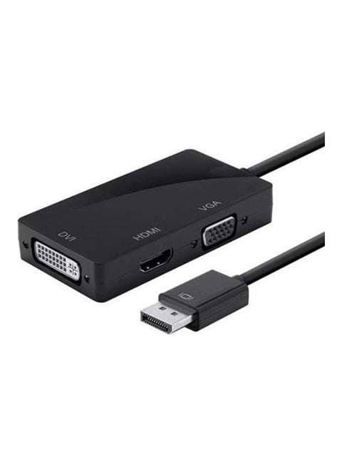 محول 3 في 1 من منفذ شاشة DP ذكر إلى منافذ HDMI وDVI وVGA أسود