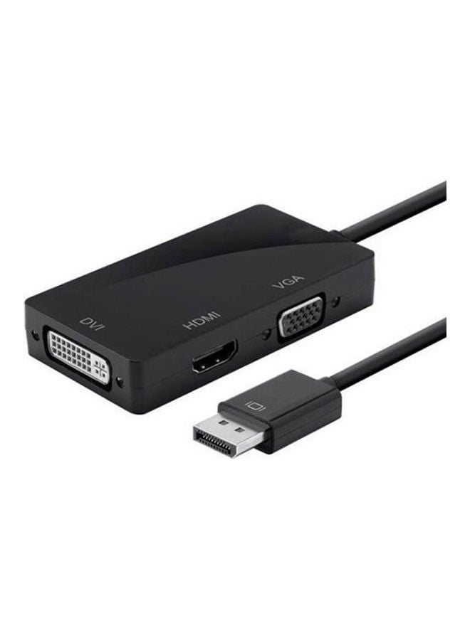 محول 3 في 1 من منفذ شاشة DP ذكر إلى منافذ HDMI وDVI وVGA أسود