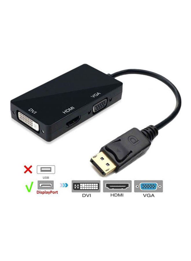 محول 3 في 1 من منفذ شاشة DP ذكر إلى منافذ HDMI وDVI وVGA أسود