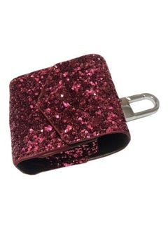Leather Cover With Anti-lost Keychain Glitter Sparkle Leather Sleeve Skins Case For Apple AirPods Wireless Earphone Red