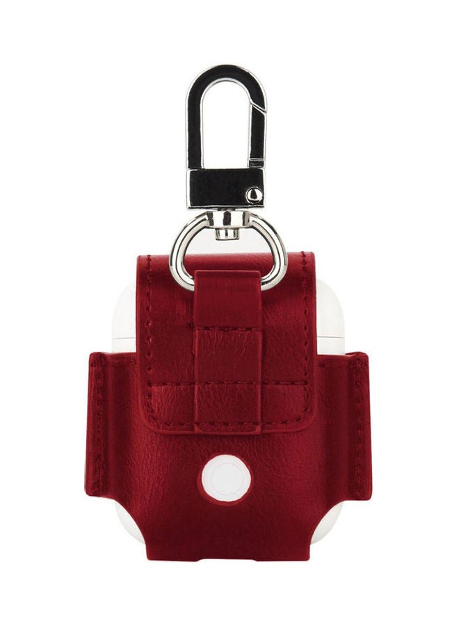 Mosiso - Portable Premium PU Leather Flip Cover With Metal Closure Buckle Case Anti-lost Protective Bag Pouch For AirPods With Charging Red - Image 1