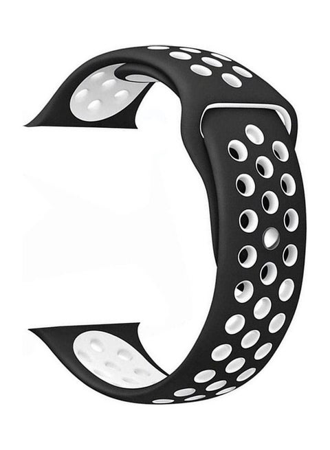 Sport Silicone Watchband Breathable Hole Replacement Strap For Apple Watch 42, 44Mm Bracelet Black/White