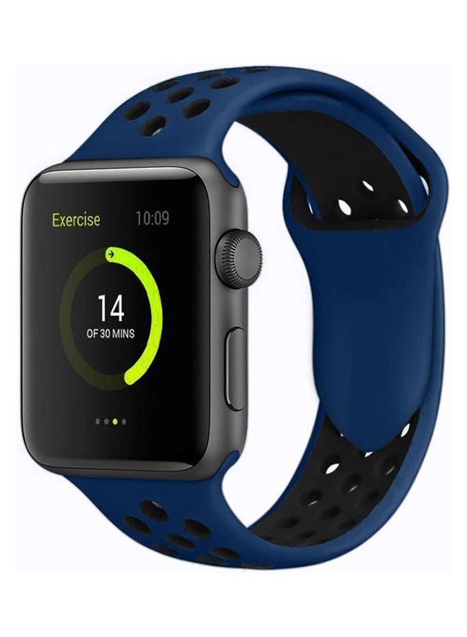 Generic - Sport Silicone Watchband Breathable Hole Replacement Strap For 42Mm And 44Mm Bracelet Blue / Black - Image 1