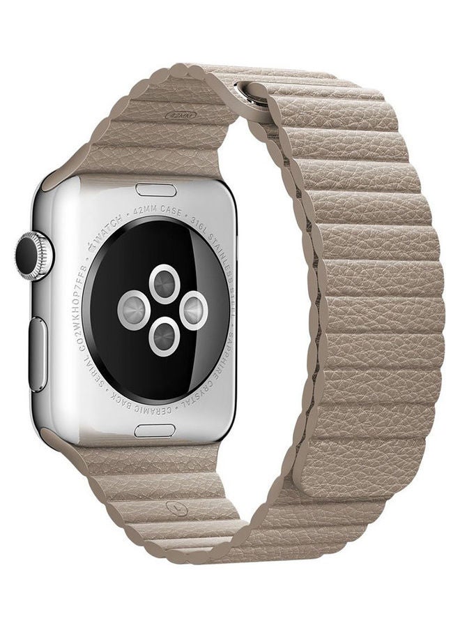 Leather Loop Band For Apple Smart Watch With Magnet Beige  - Image 2