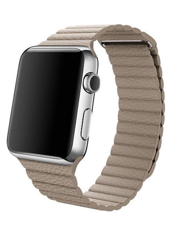 Leather Loop Band For Apple Smart Watch With Magnet Beige  - Image 4