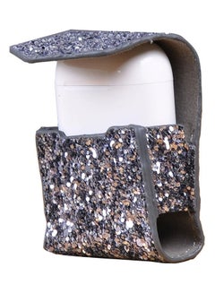 Leather Cover With Anti-lost Keychain Glitter Sparkle Sleeve Skins Case For Apple AirPods Wireless Earphone Grey