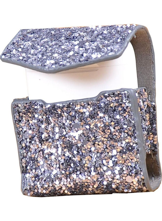 Generic - Leather Cover With Anti-lost Keychain Glitter Sparkle Sleeve Skins Case For Apple AirPods Wireless Earphone Grey - Image 1