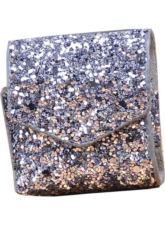 Generic - Leather Cover With Anti-lost Keychain Glitter Sparkle Sleeve Skins Case For Apple AirPods Wireless Earphone Grey - Image 1