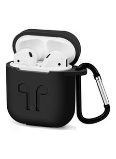 Bluetooth Silicone Case Cover Anti-Shock Protector With Portable Hook For Apple AirPods Black