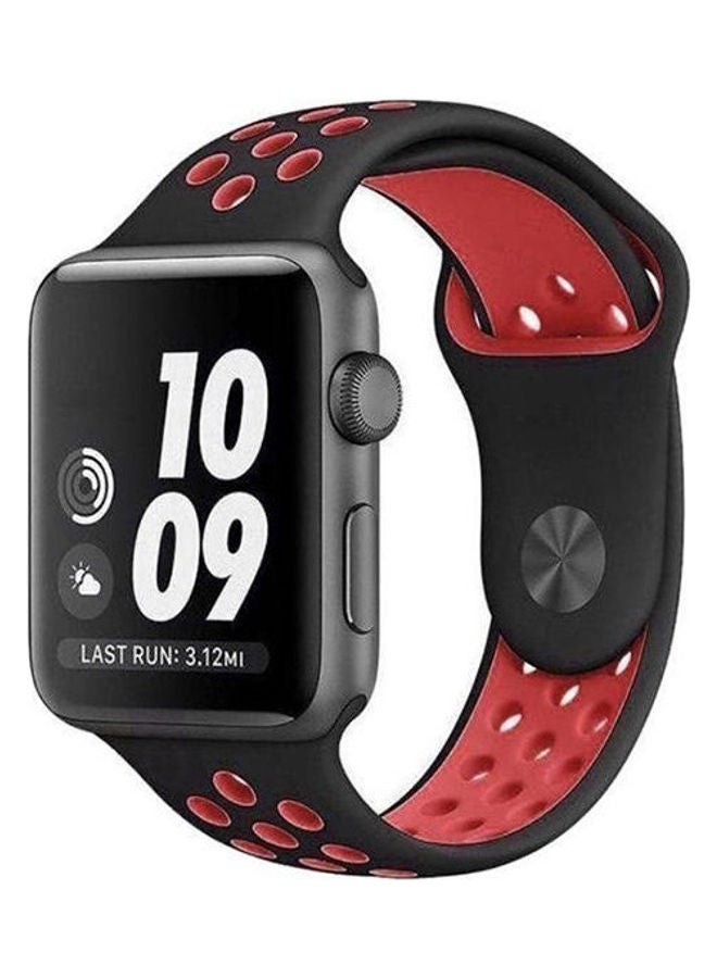 Sport Silicone Watchband Breathable Hole Replacement Strap For Apple Watch 38Mm Black/Red - Image 2