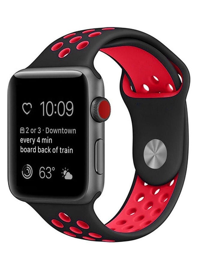 Sport Silicone Watchband Breathable Hole Replacement Strap For Apple Watch 38Mm Black/Red - Image 3