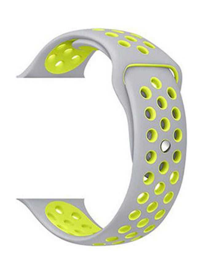 Breathable With Holes Sport Silicone Band For Apple Watch Bracelet Strap Silver/Yellow - Image 1