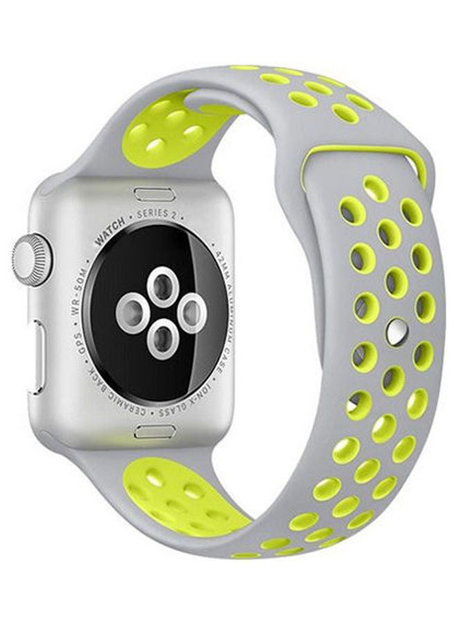 Breathable With Holes Sport Silicone Band For Apple Watch Bracelet Strap Silver/Yellow - Image 2