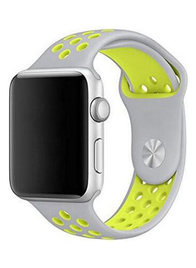 Breathable With Holes Sport Silicone Band For Apple Watch Bracelet Strap Silver/Yellow - Image 3