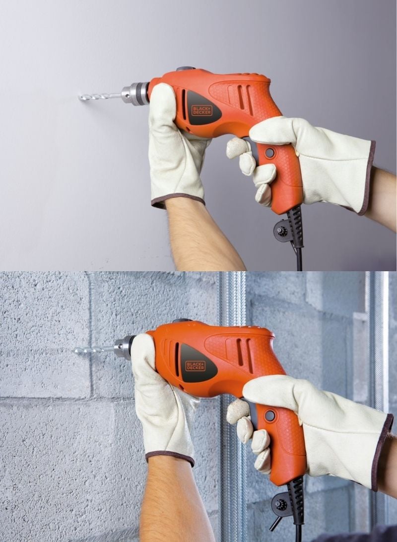 BLACK+DECKER - 480W 10mm Single Speed Hammer Drill for Wood, Steel & Masonry Drilling, Orange/Black - HD4810-B5, 2 Years Warranty Orange - Image 1
