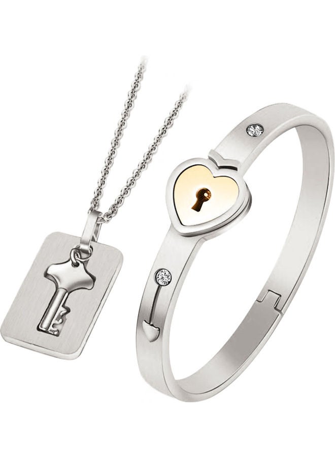 AIWANTO Alissa Stainless Steel Key Shaped Pendant Necklace And Braclet Set  - Image 1