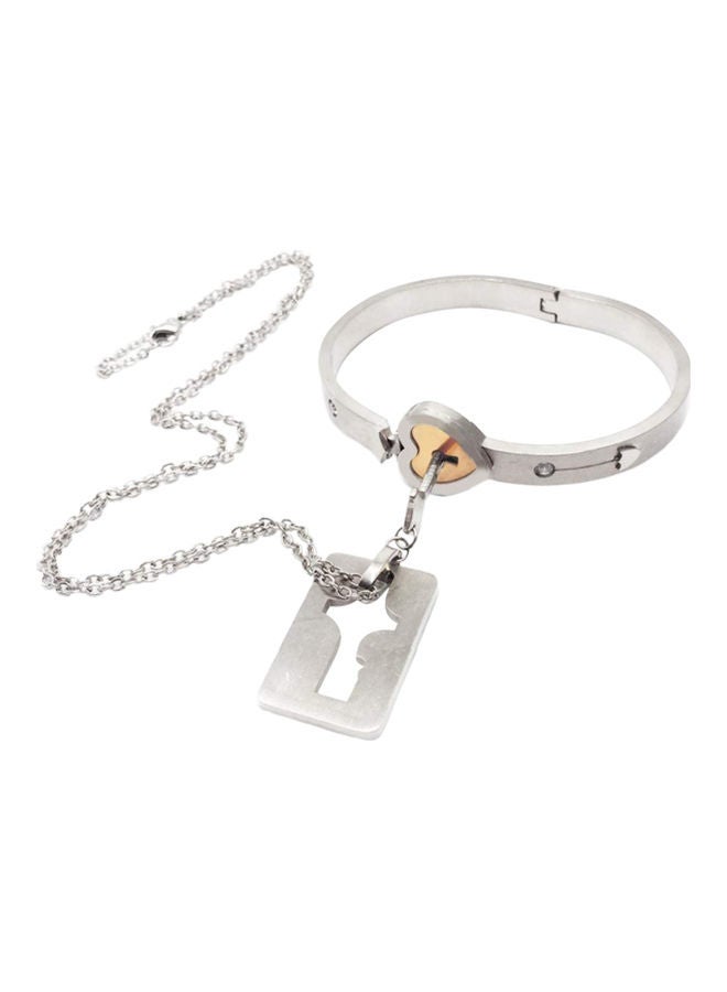 AIWANTO Alissa Stainless Steel Key Shaped Pendant Necklace And Braclet Set  - Image 2