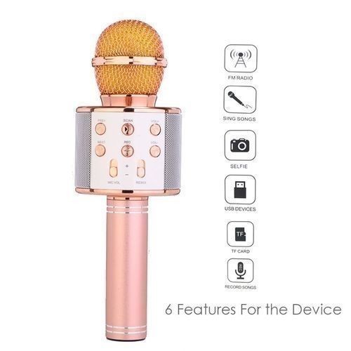 WS-858 Microphone Wireless Portable Speaker - Rose Gold - Image 2