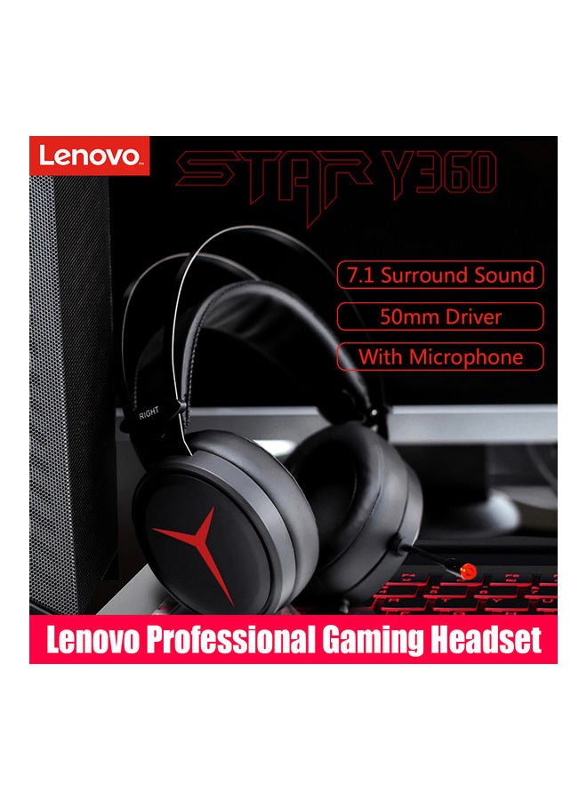 Lenovo Y360 Wired Professional Gaming Headset With Microphone Black/Red - Image 2
