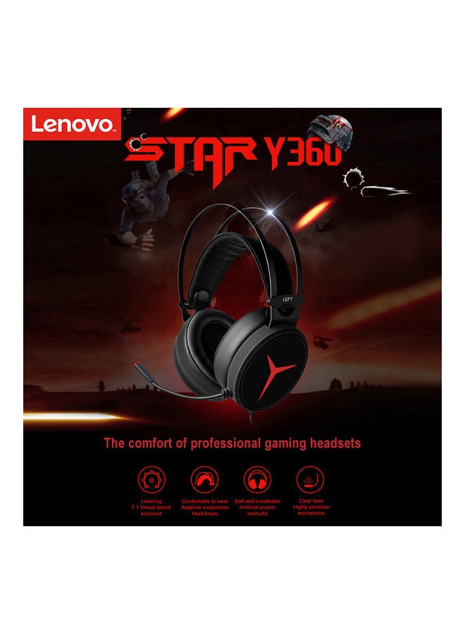 Lenovo Y360 Wired Professional Gaming Headset With Microphone Black/Red - Image 3
