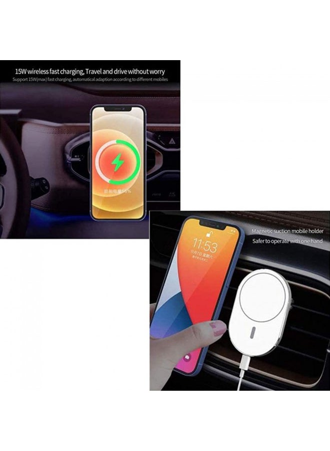 15W Magnetic Wireless Charger Car Mount white  - Image 3