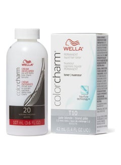 2-Piece Color Charm Permanent Liquid Hair Toner T10 with CC Cream 20 Developer Pale Blonde Toner (42ml) and Developer (107ml)