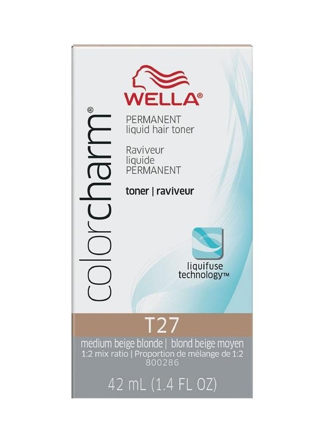 2-Piece Color Charm Permanent Liquid Hair Toner T27 with CC Cream 20 Developer Medium Beige Blonde Toner (42ml) and Developer (107ml)